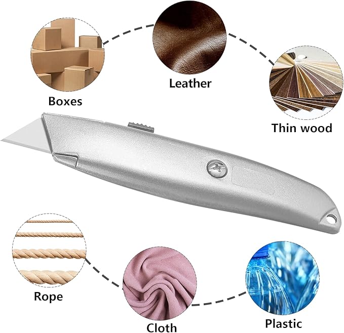 DIYSELF 30 Pack Box Cutter Heavy Duty Aluminium Shell Utility Knife | SK5 Steel Sharp Blade | Retractable Knife for Cutting Cartons Ropes and Cardboard | Home and Office Use (Silver)