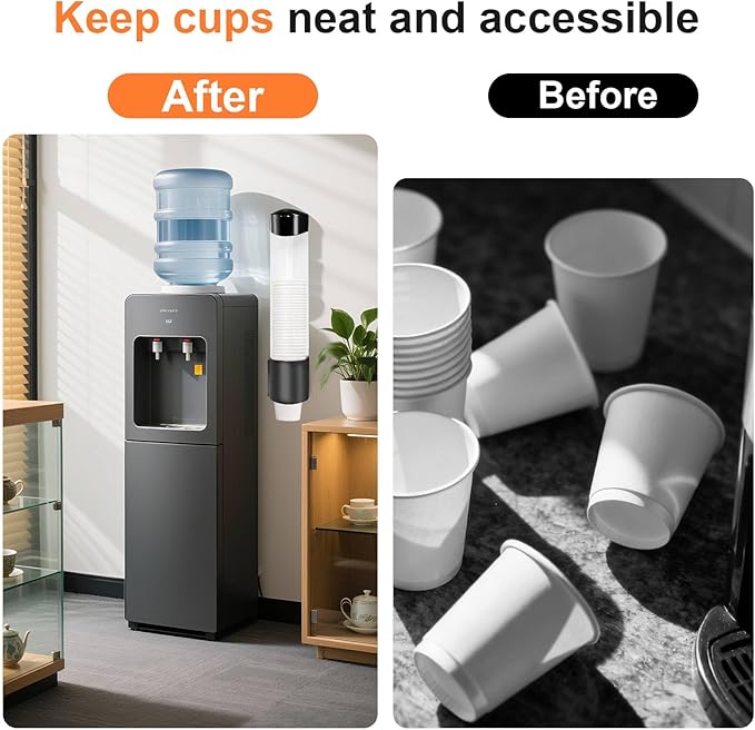 Disposable Paper Cup Dispenser，Water Cooler Pull Type Cup Holder，Pull-Type Paper Cup Holder with Adhesive and Screws（Black）