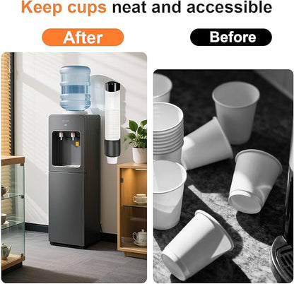 Disposable Paper Cup Dispenser，Water Cooler Pull Type Cup Holder，Pull-Type Paper Cup Holder with Adhesive and Screws（Black）