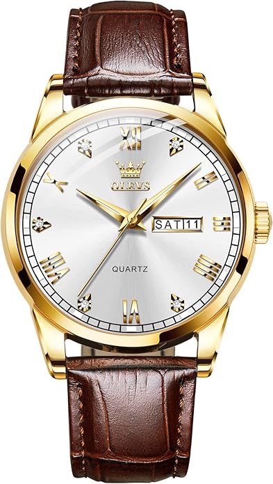 OLEVS Men's Simple Watch with Day and Date, Stainless Steel Analog Quartz Watches for Men, Classic Luminous Hands Men's Dress Watches, Black/White/Blue Dial