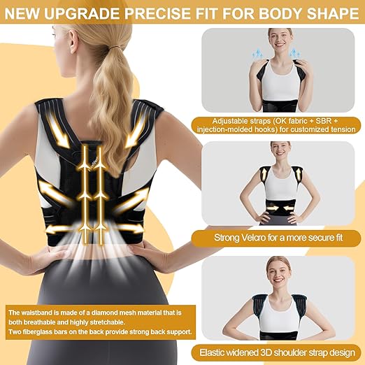 Back Brace Posture Corrector for Women and Men High Support Adjustable Lightweight Upper, Back Straightener for Neck Shoulder & Upper/Lower Back Pain Relief Under Clothes Breathable Invisible (Medium)