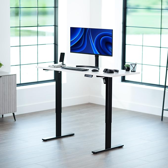 VIVO Electric 60 x 24 in Standing Desk, Memory Height Adjustment, 1B Series, One-Piece White Top, Black Frame, DESK-KIT-1B6W
