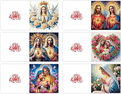 6PCS Diamond Art Painting Greeting Card Set, Faith Pattern DIY Cards with Envelopes for Xmas Birthdays Special Occasion Blessing