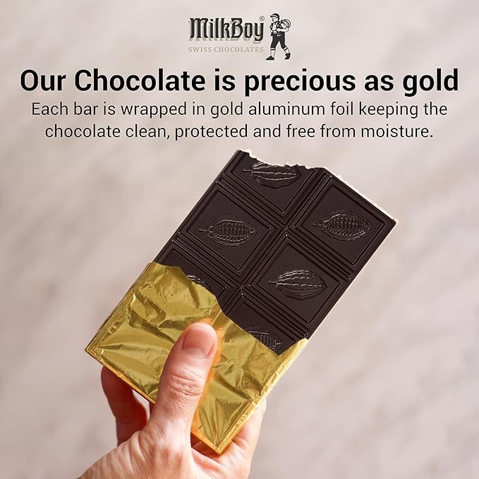 Milkboy Swiss Chocolates Dark Chocolates - 72% Cocoa, Made in Switzerland, Dairy Free, Vegan, Gluten-Free, Non-GMO, Kosher, Sustainably Farmed, European Chocolate - 3 oz, Pack 2
