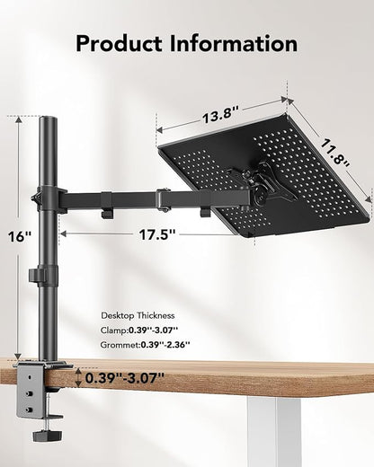 HUANUO Laptop Desk Mount - 17' to 32' Monitor Arm, Ventilated Tray, Fully Adjustable with Tilt, Swivel & Rotation, Holds up to 22 lbs