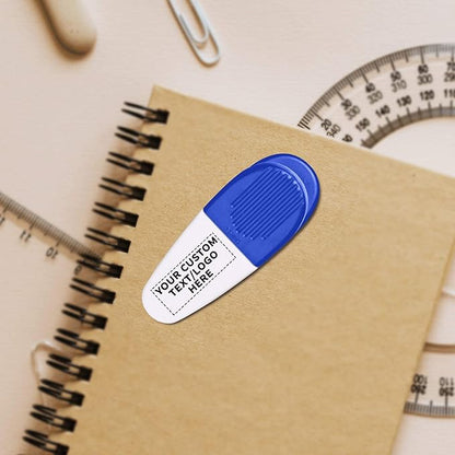 50 Magnetic Memo Holders Set - Customizable Text, Logo - Large Clip, Plastic - White Blue