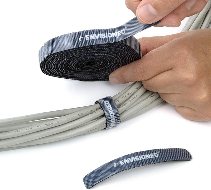 Reusable Cable Ties 1/2" x 8" Self-Gripping Strips Ready to Use Precut Straps for Cable Management and Organizing Cords 50 Pack (Black)