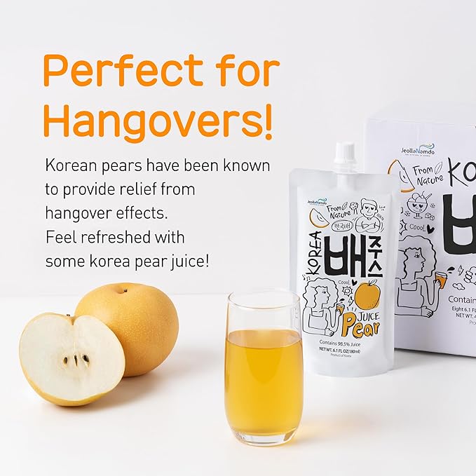 Korean Pear Juice Boxes 48.7 Fl Oz (Pack of 8) – 배주스 – [Good for Hangover] Fresh Juice, On-the-Go Drinks