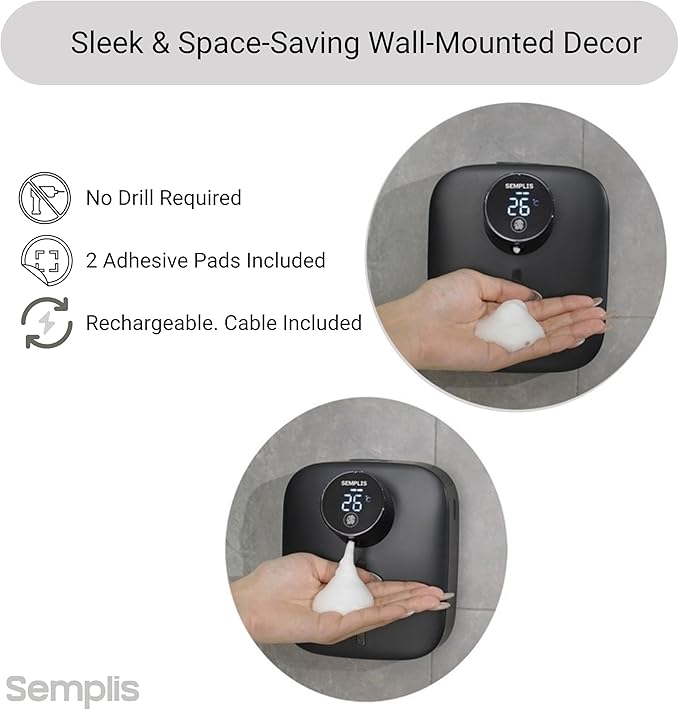 Automatic Soap Dispenser – Touchless Foaming Hand Soap Dispenser with Digital Display, 6 Adjustable Foam Levels, USB Rechargeable Wall‑Mount for Bathroom & Kitchen, 10.82 oz/320 ml