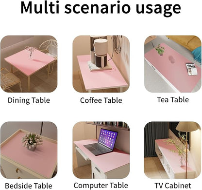 Leather Desk Mat,1.8mm Thick,15.75x63 Inch Desk Cover,Pink Desk Mat,Desk Protector Mat,Dresser Cover Top,Desktop Cover,Dresser Cover Top for Bedroom(Pink+Silvery,15.75x63)