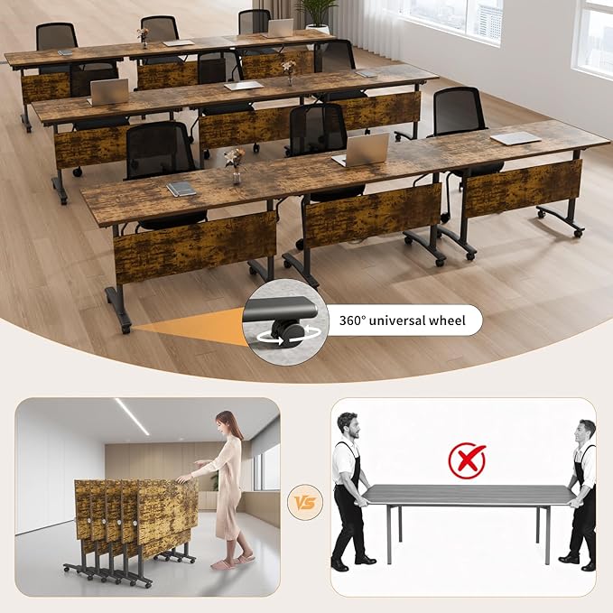 Conference Table, Folding Conference Room Table Meeting Tables, Flip Top Training Table Foldable Conference Tables with Wheels for Office, Conference Room, School (4 Pack B, 63 x 23.6 x 29.5 inch)