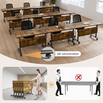 Conference Table, Folding Conference Room Table Meeting Tables, Flip Top Training Table Foldable Conference Tables with Wheels for Office, Conference Room, School (8 Pack B, 63 x 23.6 x 29.5 inch)
