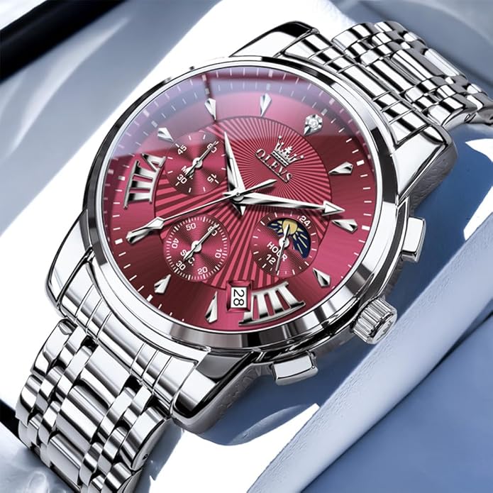 OLEVS Men's Luxury Watch Waterproof Luminous Easy Read Chronograph Watches Full Gold/White Dail/Black Face with Calendar Wristwatch