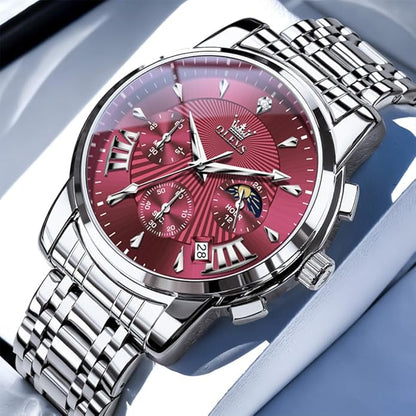 OLEVS Men's Luxury Watch Waterproof Luminous Easy Read Chronograph Watches Full Gold/White Dail/Black Face with Calendar Wristwatch