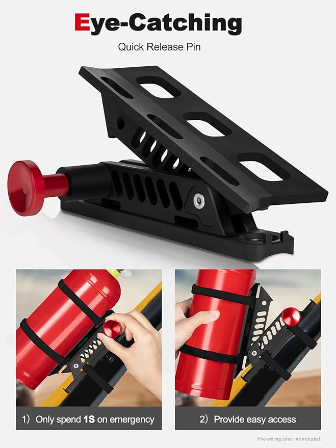 Adjustable Fire Extinguisher Mount, Easy Install on Roll Bar/ Cage Fire Extinguisher Holder, Quick Release Mounting Bracket for Jeep Wrangler JT TJ JKU JK JL UTV Cam-Am X3 Polaris RZR Ranger
