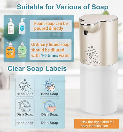Soap Dispenser, Automatic Foaming Soap Dispenser with 4 Adjustable Volume Control, Touchless Rechargeable Hands Free Auto Soap Pump for Kitchen, Bathroom, Hotel, Restaurant,13.5oz/ 400ml