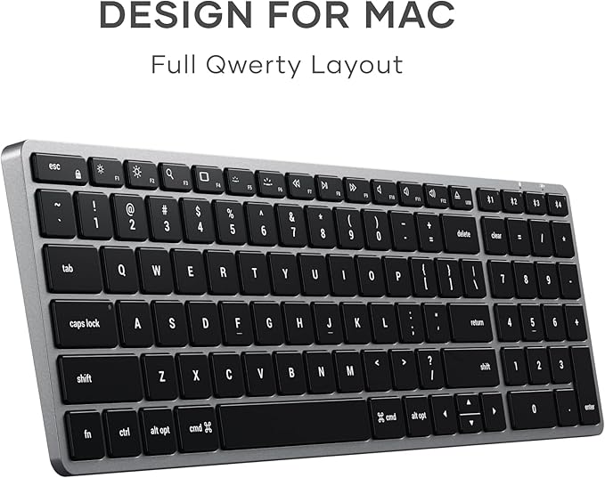 Satechi Slim X2 Bluetooth Backlit Keyboard for Mac, Illuminated Keys & Multi-Device Sync, for MacBook Air/Pro M4, iPad Air/Pro M4/M3, iPad mini, Mac mini, iMac - Space Gray