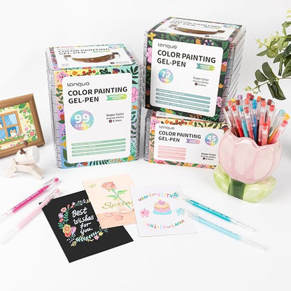 Gel Pens For Coloring, 72 Pack Colored Pens for Black Paper & White Paper, 0.6MM Fine Point Pens for Coloring, Writing, Drawing, Journaling, Note Taking, School, Office, Home