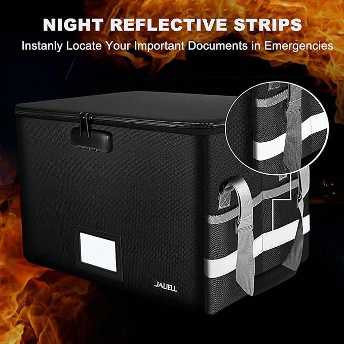 File Box with Lock - Fireproof Document Box File Organizer with Zipper & Adjustable Handle, Collapsible File Storage Box for Home Office, Filing Cabinet for Hanging Letter/Legal Folder