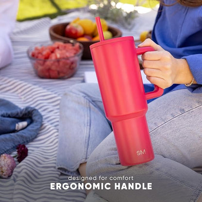 Simple Modern 40 oz Trek Tumbler with Handle and Straw Lid | Cup Holder Friendly Insulated Stainless Steel Travel Mug | Coconut Pearl