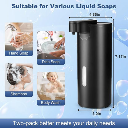 2 Pack Automatic Liquid Soap Dispenser, Touchless 12oz/340ml Stainless Steel Soap Dispenser, Motion Sensor Pump for Bathroom Kitchen Dish Soap, Hands-Free and Waterproof(Black)
