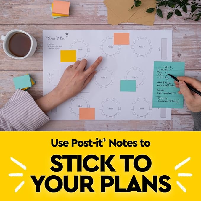 Post-it Notes, 3x3 in, 4 Pads, America's #1 Favorite Sticky Notes, Beachside Café Collection, Pastel Colors (Pink, Mint, Yellow), Recyclable (5401)