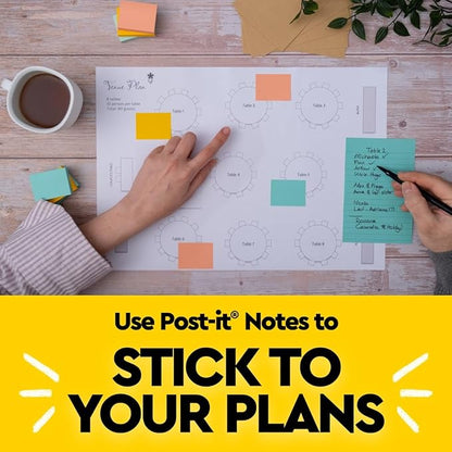 Post-it Notes, 3x3 in, 4 Pads, America's #1 Favorite Sticky Notes, Beachside Café Collection, Pastel Colors (Pink, Mint, Yellow), Recyclable (5401)