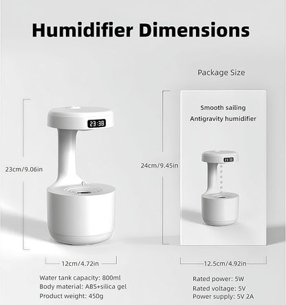 Humidifiers for Bedroom, 800ml Cool Mist Air Humidifie, Anti-Gravity Digital Humidifier with LED Display, Quiet Knob Control for Bedroom, Plants, Nursery, Office - White