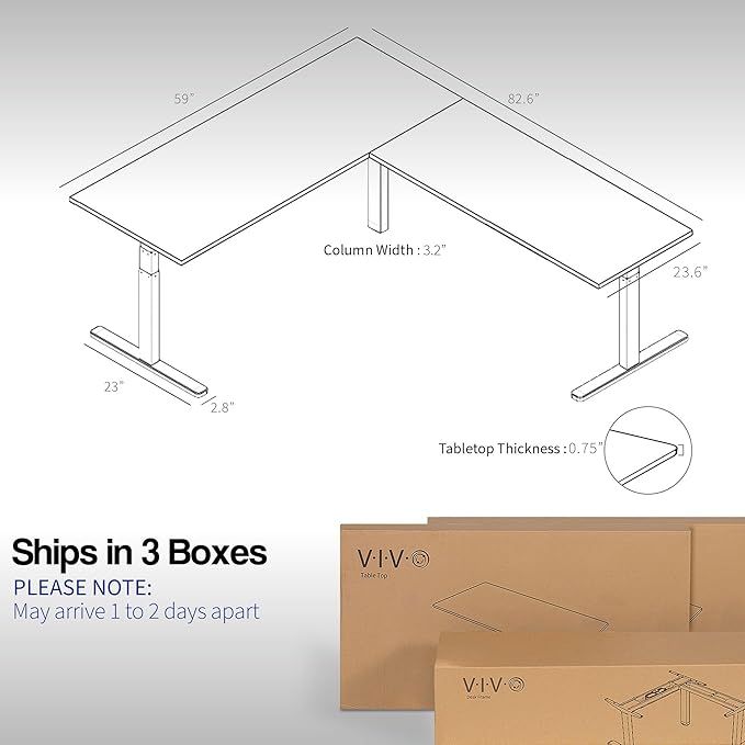 VIVO Electric Height Adjustable 83 x 60 inch Corner Stand Up Desk, 2 White Marble Dry Erase Solid Table Tops, Black Frame, Memory Controller, L-Shaped Workstation, 3E Series, DESK-KIT-3E8BWM