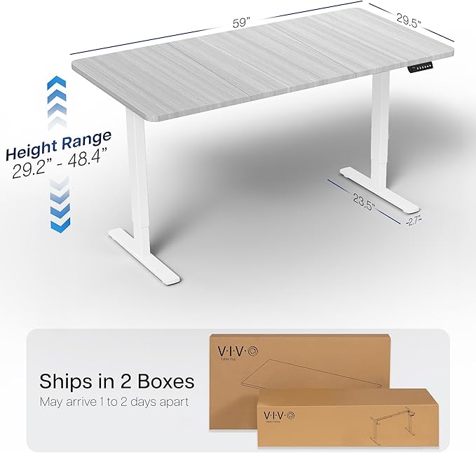 VIVO Electric 60 x 30 in Standing Desk, Memory Height Adjustment, 1B Series, Dark Gray Top White Frame, DESK-KIT-1W6G-30