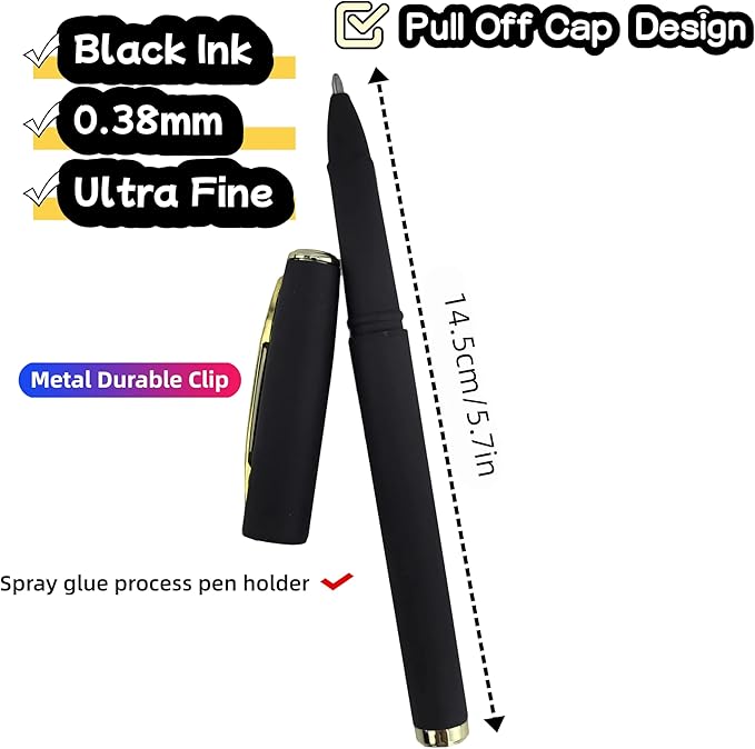 Fengtaiyuan 038P18, Black Gel Ink Rollerball Pens - Comfortable Non-Slip Grip, Black Ink, Ultra Fine, 0.38mm, Quick-Drying Ink, 18-Piece Box (038P18)