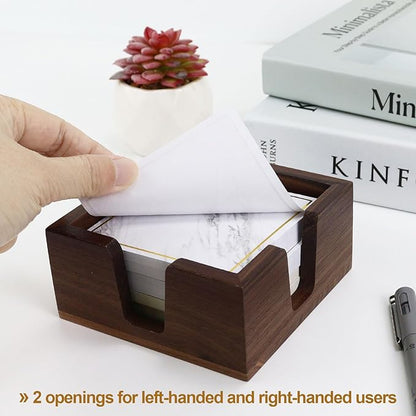 MultiBey Wooden Double Opening Sticky Note Holder, Black Walnut Self-Sticky Note Pads Holder, Wood Post it Note Dispenser Sticky Memo Holder Paper Dispenser Desk Accessory for Office Home