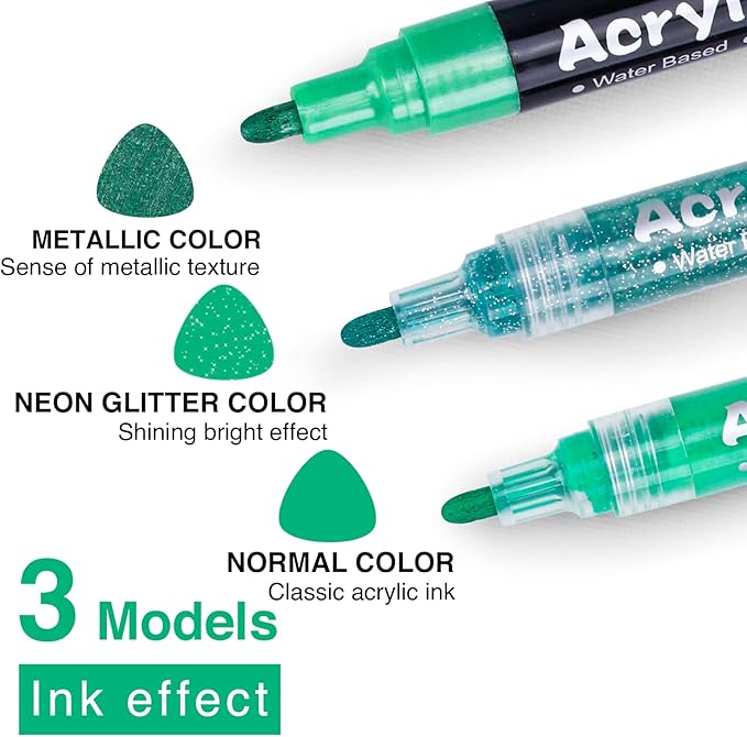 FUMILE 120 Color Acrylic Paint Marker, Include Metallic Color(28PCS),Blink Color(12 PCS),Classic Color(80PCS). Paint Markers Acrylic Marker Ideal for Rock, Wood, Metal, Plastic, Glass, Easter Egg.