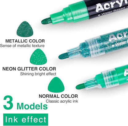 FUMILE 120 Color Acrylic Paint Marker, Include Metallic Color(28PCS),Blink Color(12 PCS),Classic Color(80PCS). Paint Markers Acrylic Marker Ideal for Rock, Wood, Metal, Plastic, Glass, Easter Egg.