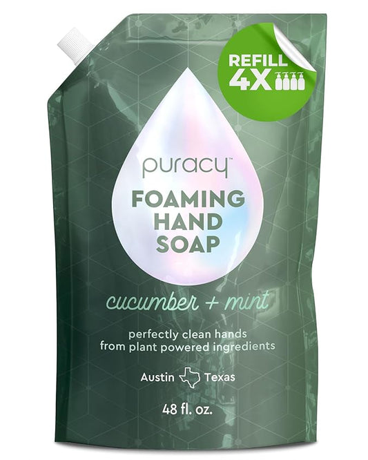 Puracy Foaming Hand Soap Refill - Plant-Powered Natural Hand Soap As Seen on TikTok, Non-Toxic, Sulfate-Free Liquid Soap, Moisturizing Foam Handwash Liquid (Cucumber & Mint, 48 fl oz)