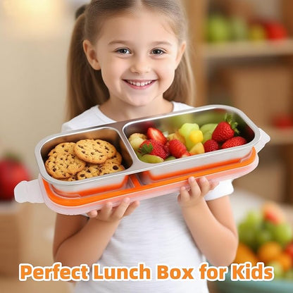 Stainless Steel Snack Containers with Lids, Reusable Condiment Storage Box, Divided Food Storage for School, Home, Travel, Multiple Compartment Leak-Proof Box (‎2 Compartment 3PCS)
