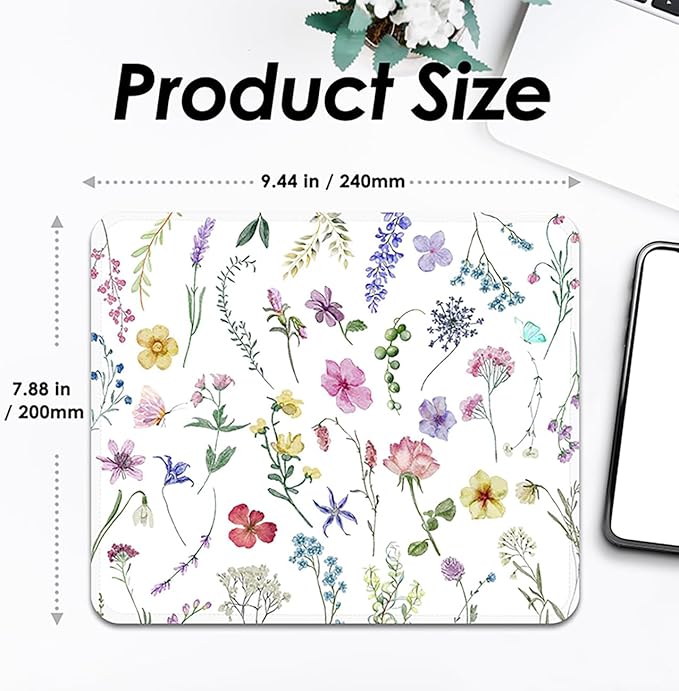Square Mouse Pad with Stitched Edge, Premium Mousepad Washable Cloth. Computer Mouse Pad with Non-Slip Rubber Base, Mouse Pads for Computers Laptop Mouse 9.25x7.75x0.12 inch-Flower2