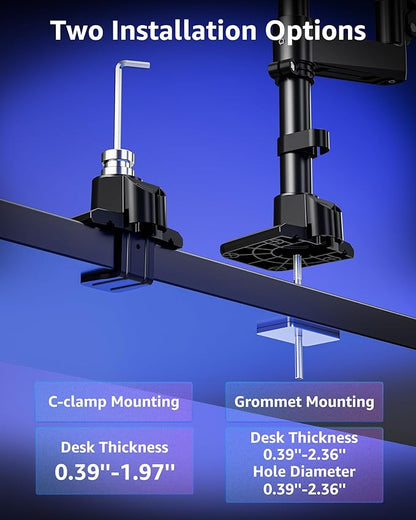 MOUNTUP Dual Monitor Stand Fits 49 45 42 40 39 34 32 Inch Screens, Heavy Duty Dual Monitor Arm Holds 4.4-44 lbs, Vertical Stacked Monitors Mount, Full Motion, Height Adjustable, VESA Mount