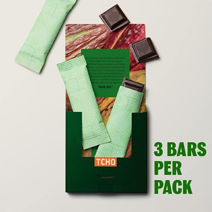 TCHO Dark Duo 75% Dark Chocolate Bars (5 pack) | Plant Based, Organic & Fair Trade, | Non GMO, Non-Dairy, Vegan Chocolate, Soy Free (2.5oz each)