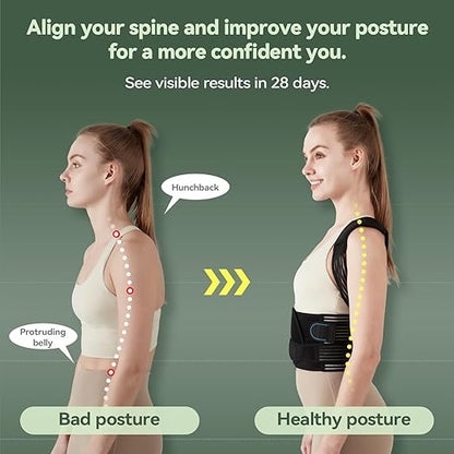 Back Brace Posture Corrector for Women and Men, 4-Point Back Support System for Upper/Lower Back Pain Relief, Scoliosis & Hunchback Correction, Adjustable & Breathable Shoulder Straightener, Medium