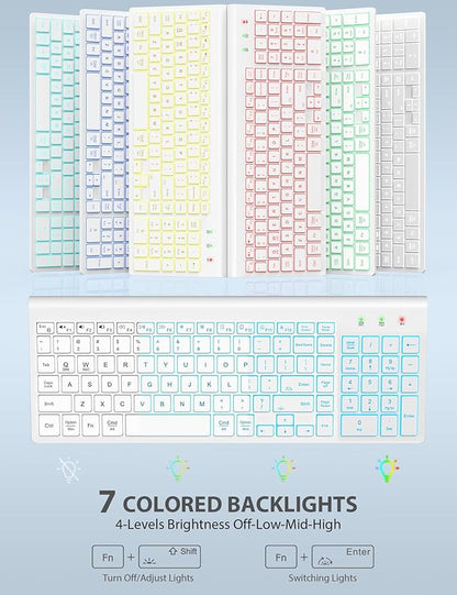 SABLUTE Wireless Keyboard and Mouse Combo Backlit - Compact Quiet Keyboard with RGB Mouse, Rechargeable, Slim, Sleep Mode, Portable Cordless Keyboard Mouse Set for Mac, Windows, Laptop (Polar White)