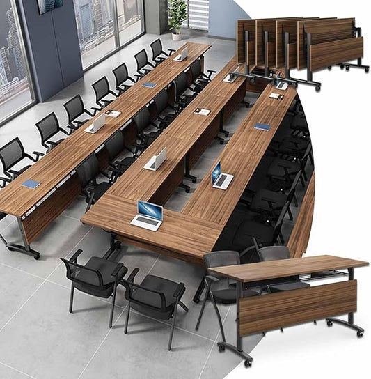 Conference Room Tables,47.2" Modern Office FoldingTraining Conference Tables,Flip Top Mobile Seminar Table with Lockable Wheels,Mobile Foldable Meeting Table for Classroom Office (Walnut, 8 Pack)
