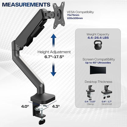 VIVO Heavy Duty Ultrawide Monitor Tension Arm for up to 40 inch Screens, Holds 26.4 lbs, Premium Desk Mount Stand, Black, STAND-V100O