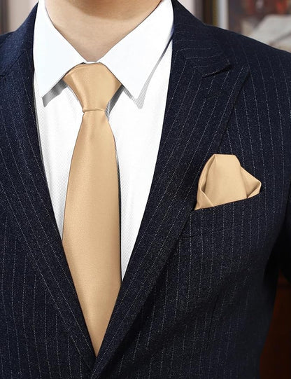 PenSee Men's Tie Set Solid Pure Color 3.15" (8CM) Classic Formal Plain Necktie and Pocket Square Set For Men
