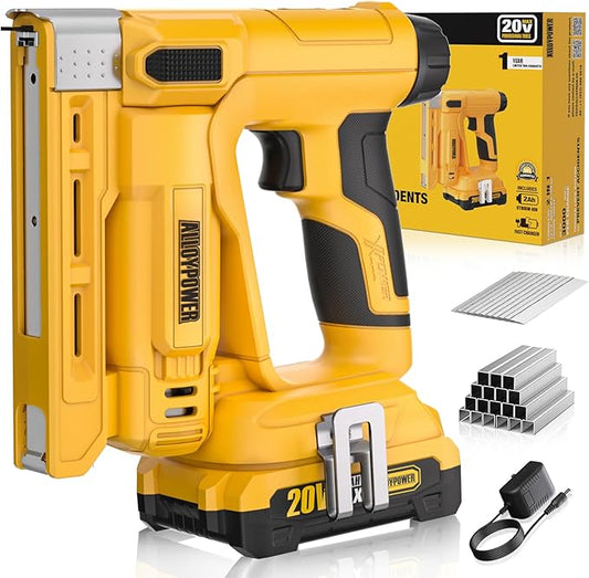 ALLOYPOWER 3/8''Crown Stapler, 18 Gauge 2 in 1 Cordless Brad Nailer/Electric Stapler with 2.0AH Battery & Charger, Nail Gun Battery Powered with 2,000PCS Staples and Nails for Upholstery & Family DIY