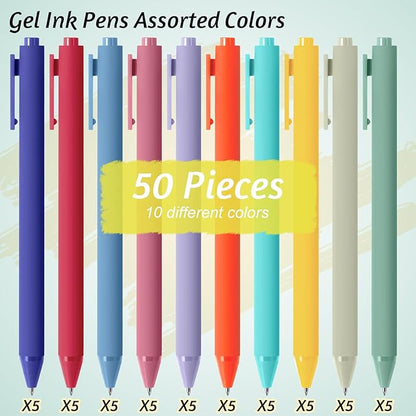 Crtiin 50 Pcs Gel Ink Pens Bulk, Black Ink 0.5mm Fine Point Retractable Pen Smooth Writing Office School Supplies for Teacher Server Operation Christmas Charity Donation Thanksgiving (Rainbow Colors)