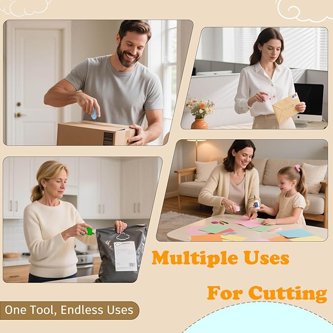 Cloud Retractable Box Cutter 4 Pack - With Key Rings,Safe Auto-Retract Design,Mini Paper Cutter for Box,Packages,Mail,Envelopes,Portable Keychain Letter Opener for Home,Office,Travel