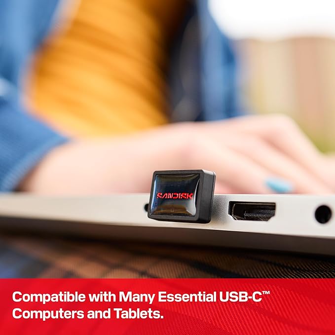 SANDISK 512GB Extreme Fit USB-C Flash Drive - Up to 400MB/s Read speeds, USB 3.2 Gen 1, USB Type-C - Plug-and-Stay Storage - Black - SDCZ530-512G-G46