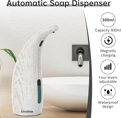 Adjustable Automatic Soap Dispenser Touchless, 4 Adjustable Levels Touchless Sensor Liquid Soap Pump Dispenser，300ml Rechargeable Magnetic Charging Hand Soap Dispenser for Kitchen，Bathroom