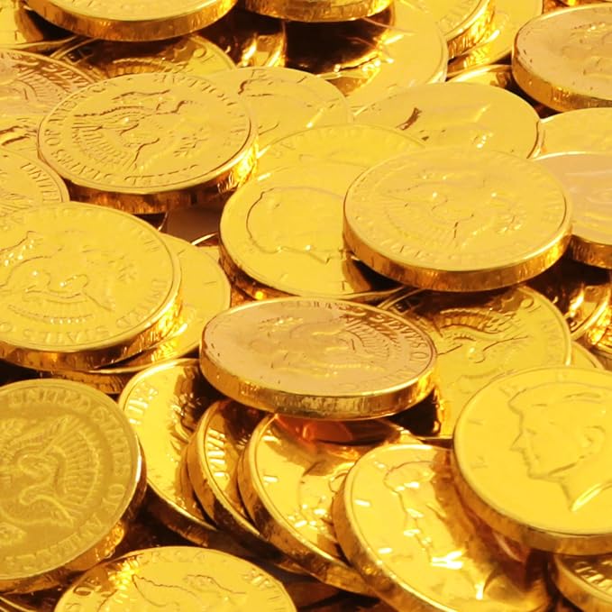 Gold Chocolate Coins, 100 Pack of Gold Chocolate Coins Bulk, Ideal Coin Candy for Themed Parties, Events and Celebrations, Perfect for Gift Bags and Festive Decorations Christmas and st patricks day.